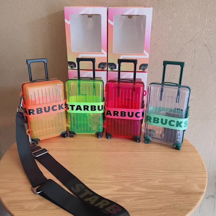 Wholesale Price Colorful Plastic Mini Luggage Diagonal Straddle Transparent Tie Rod Makeup Travel Case Storage Box
