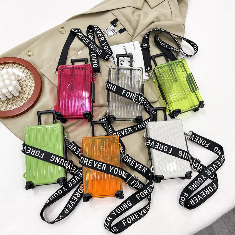 Wholesale Price Colorful Plastic Mini Luggage Diagonal Straddle Transparent Tie Rod Makeup Travel Case Storage Box