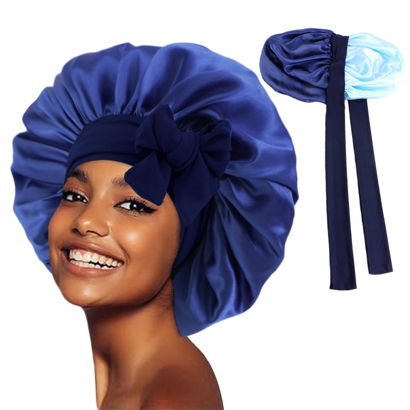 Satin Bonnet for Sleeping Double Layer Satin Lined Hair Bonnet with Tie Band Reversible Bonnets for Women Natural Curly Hair