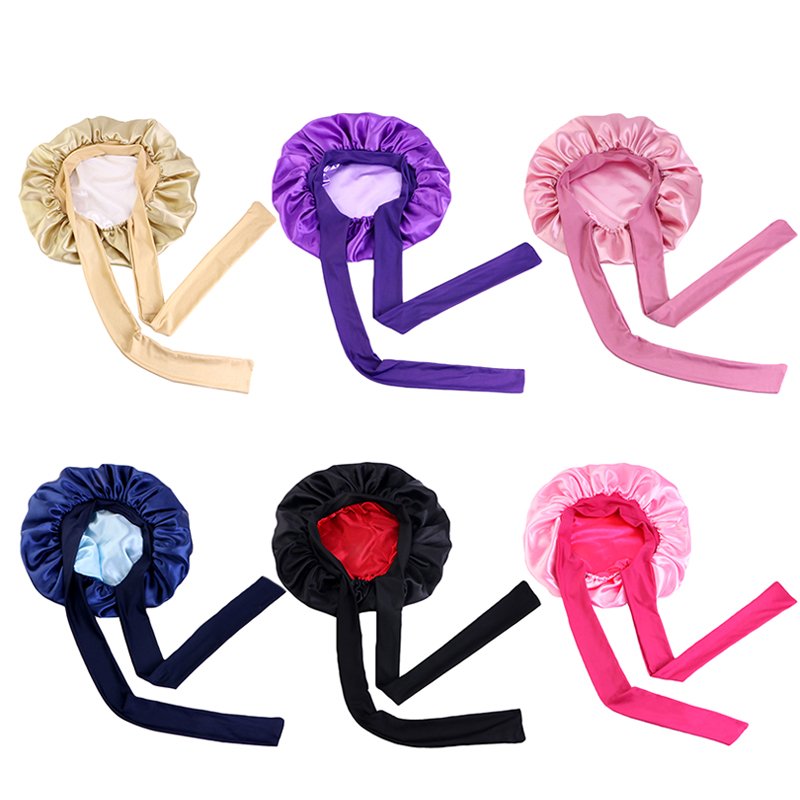 Satin Bonnet for Sleeping Double Layer Satin Lined Hair Bonnet with Tie Band Reversible Bonnets for Women Natural Curly Hair