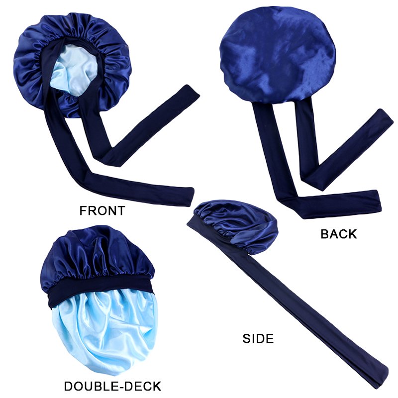 Satin Bonnet for Sleeping Double Layer Satin Lined Hair Bonnet with Tie Band Reversible Bonnets for Women Natural Curly Hair