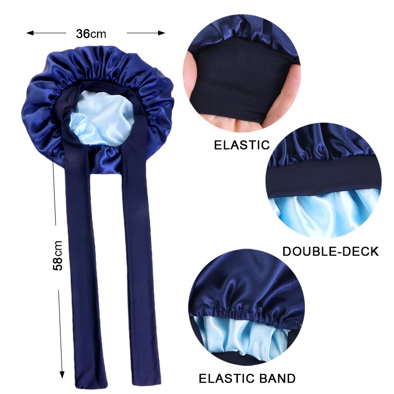 Satin Bonnet for Sleeping Double Layer Satin Lined Hair Bonnet with Tie Band Reversible Bonnets for Women Natural Curly Hair