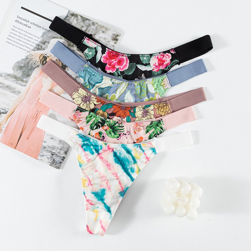Seamless Low Waist Sexy T Pants Hot Seductive Yoga Print Crothless Women Ice Silk Panty