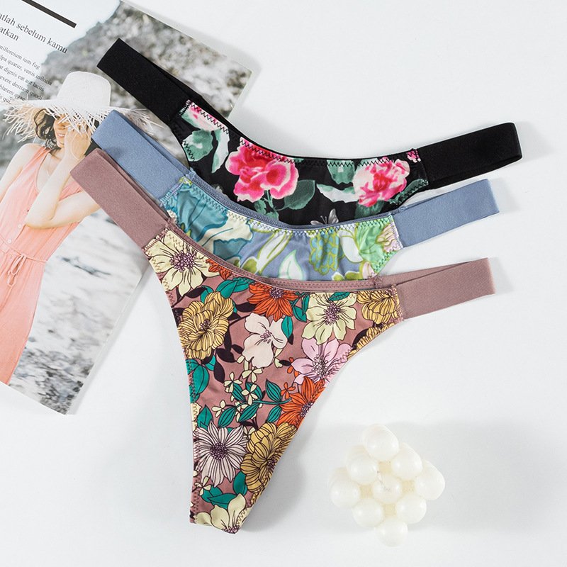 Seamless Low Waist Sexy T Pants Hot Seductive Yoga Print Crothless Women Ice Silk Panty
