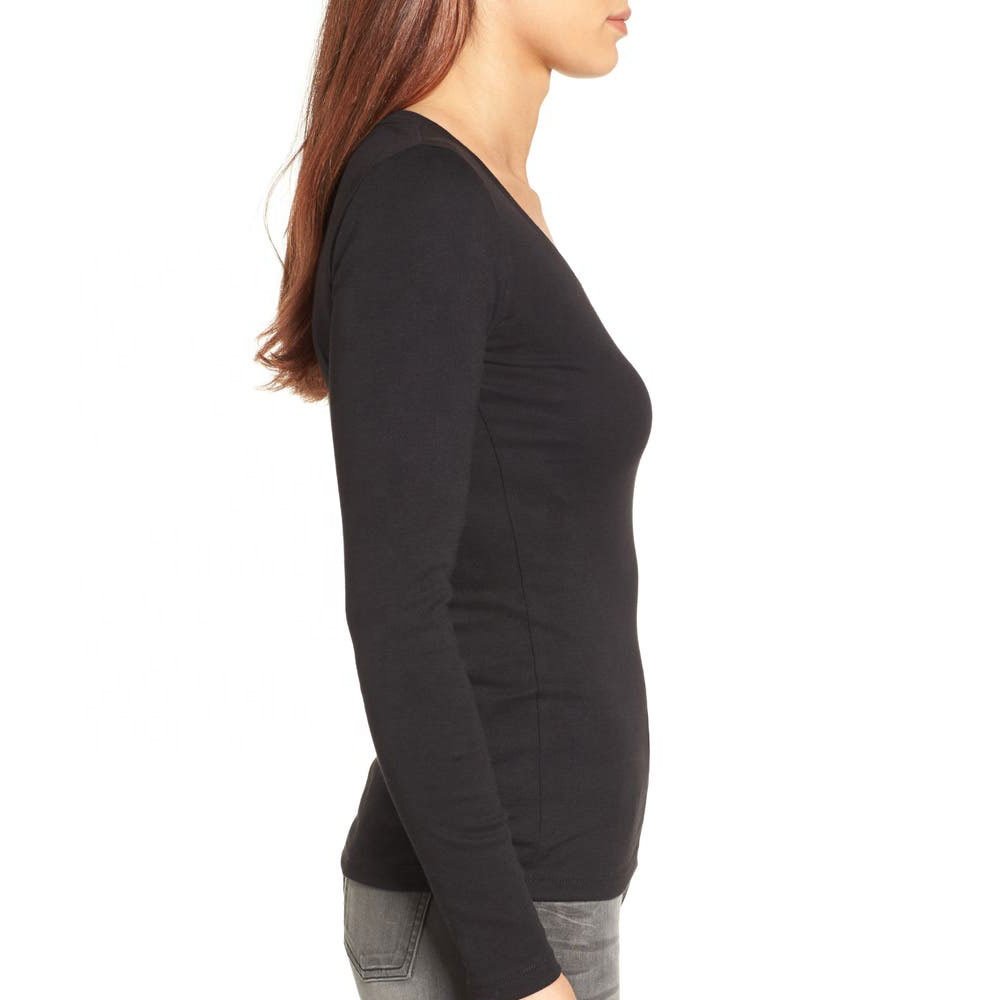 caslon long sleeve scoop neck cotton tee Custom Logo Quick Dry Long Sleeve Women Breathable 100% cotton T shirt