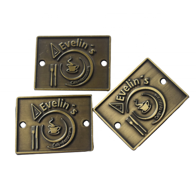 Factory Custom Engraved Logo Aluminum Tag Sign Embossed Antique Brass Brand Nameplate Metal Name Label Plate for Furniture