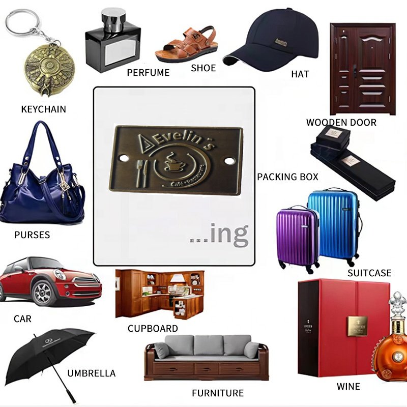 Factory Custom Engraved Logo Aluminum Tag Sign Embossed Antique Brass Brand Nameplate Metal Name Label Plate for Furniture