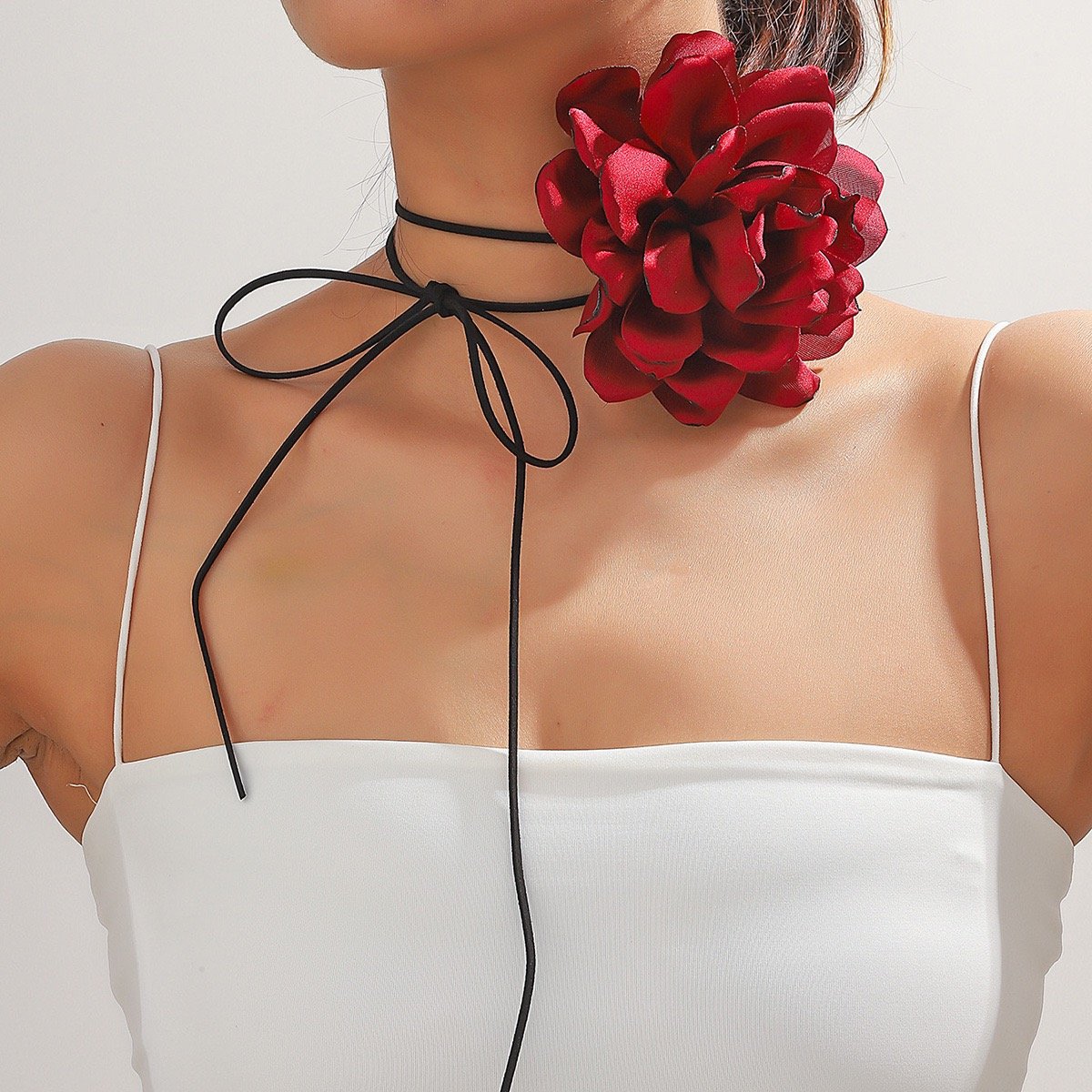 New Vintage Flower Led Hawaiian Waist Chain Flower Choker Gothic Large Rose Long Wrap Collar Tie Floral Women Chokers Necklace