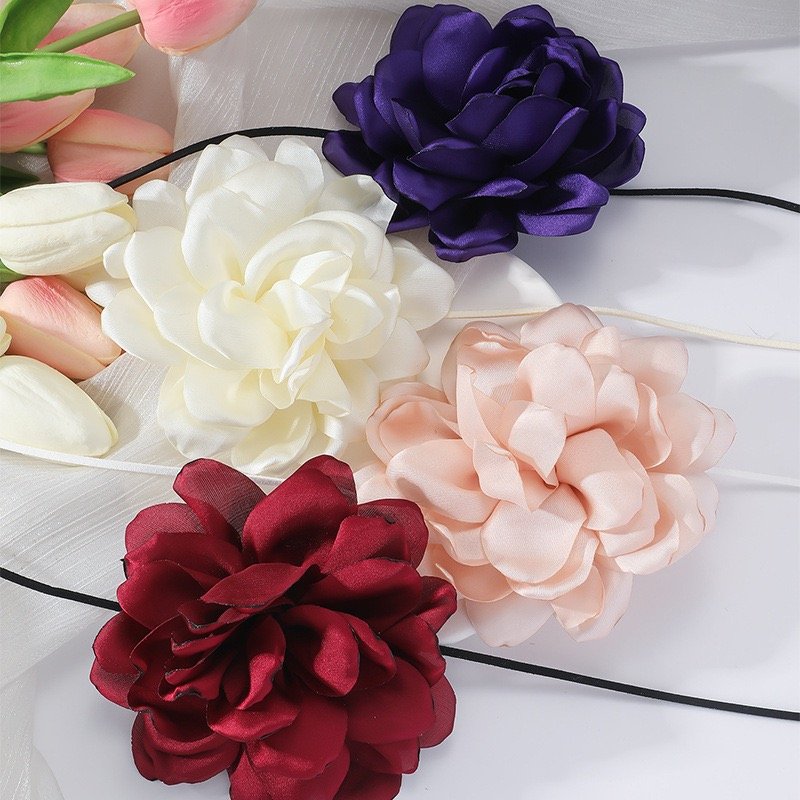 New Vintage Flower Led Hawaiian Waist Chain Flower Choker Gothic Large Rose Long Wrap Collar Tie Floral Women Chokers Necklace