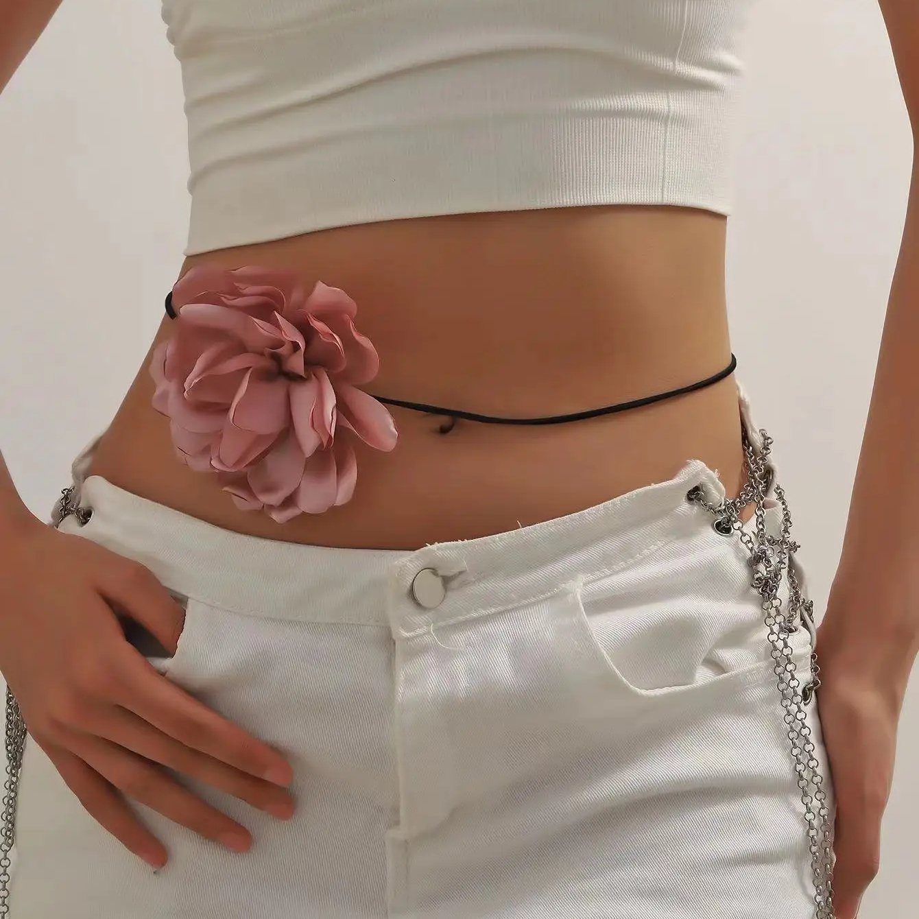 New Vintage Flower Led Hawaiian Waist Chain Flower Choker Gothic Large Rose Long Wrap Collar Tie Floral Women Chokers Necklace