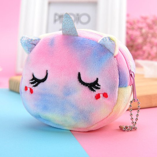 Mini colorful three-dimensional round plush coin purse coin bag mouth red data line portable coin purse small gift