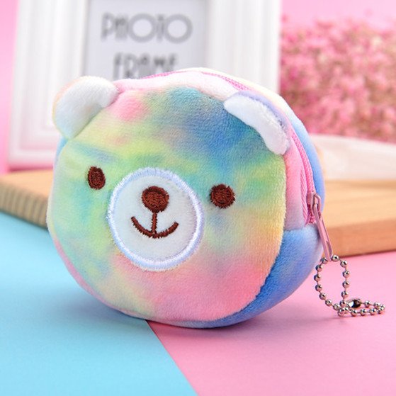 Mini colorful three-dimensional round plush coin purse coin bag mouth red data line portable coin purse small gift