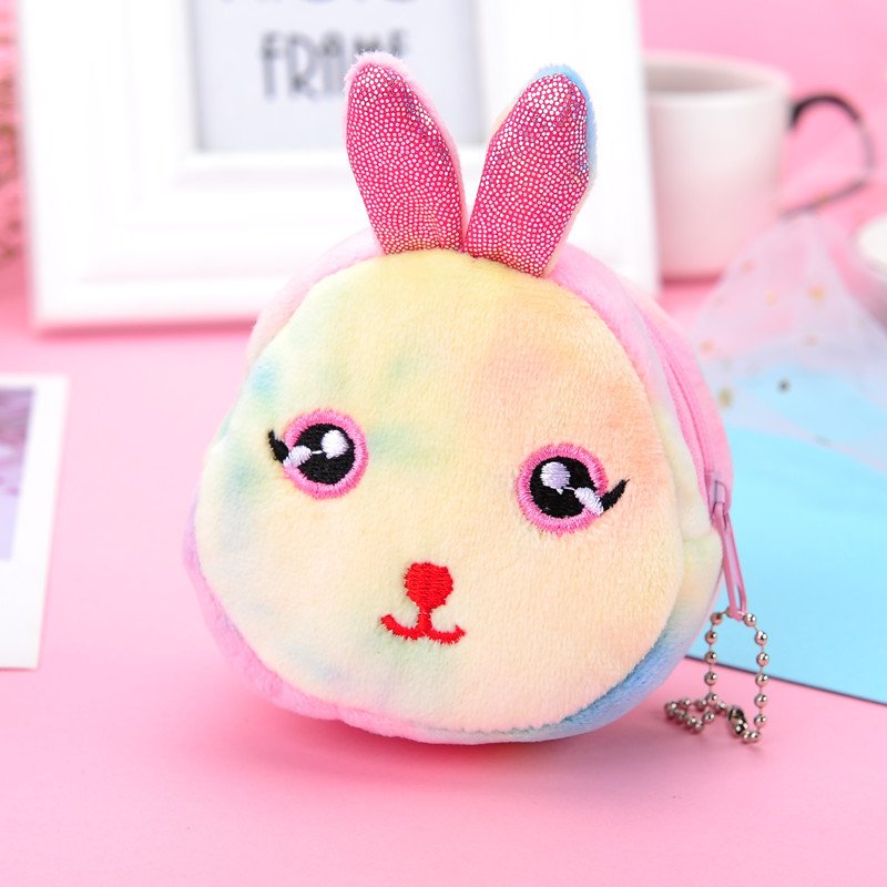 Mini colorful three-dimensional round plush coin purse coin bag mouth red data line portable coin purse small gift