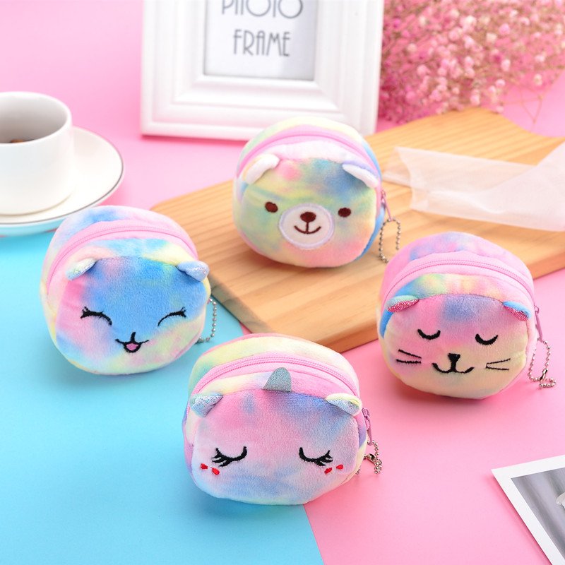 Mini colorful three-dimensional round plush coin purse coin bag mouth red data line portable coin purse small gift