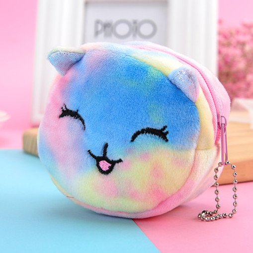 Mini colorful three-dimensional round plush coin purse coin bag mouth red data line portable coin purse small gift