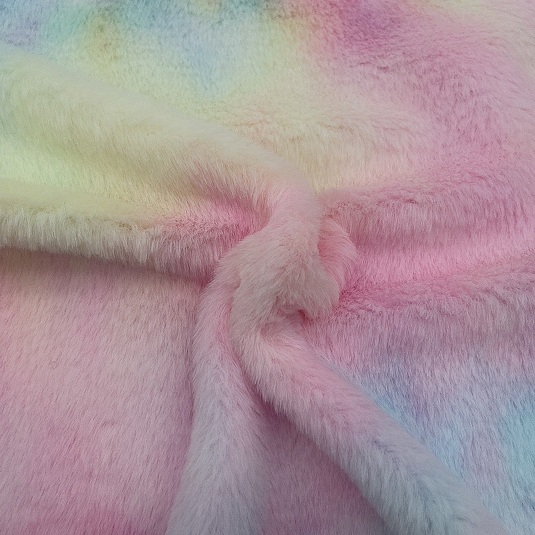 Luxury Style 100%polyester tie dyed rabbit fur Faux Fur Fabric plush fleece for winter garments