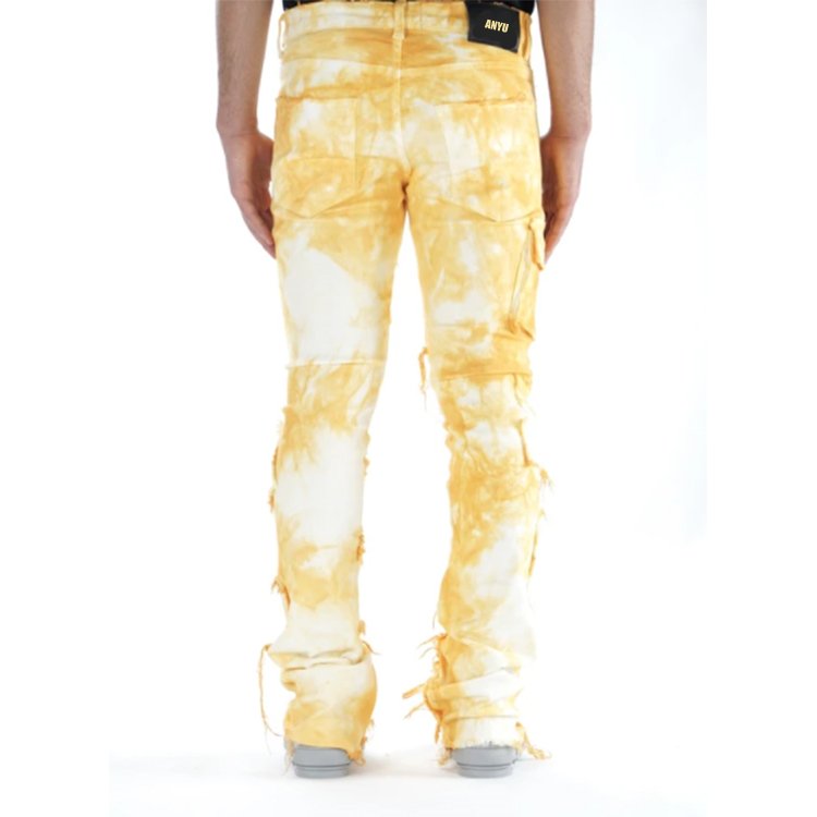 Customized Logo Distressed Ripped Homme Fashion Tie Dye Skinny Denim Stacked Jeans For Men