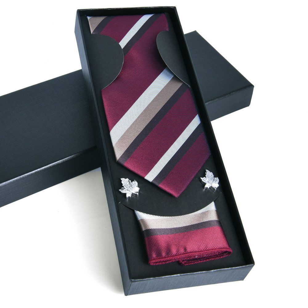 Factory direct luxury woven ties for men stripe striped black silk ties with logo