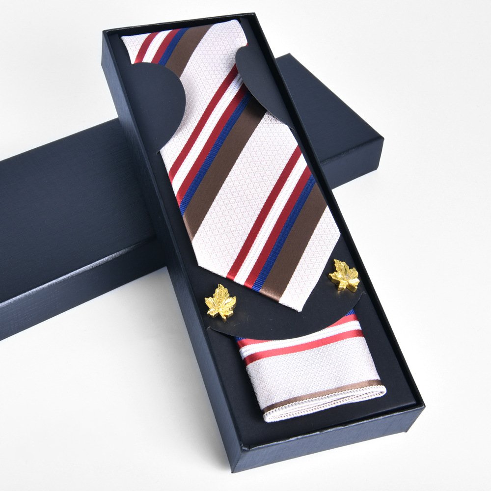 Factory direct luxury woven ties for men stripe striped black silk ties with logo