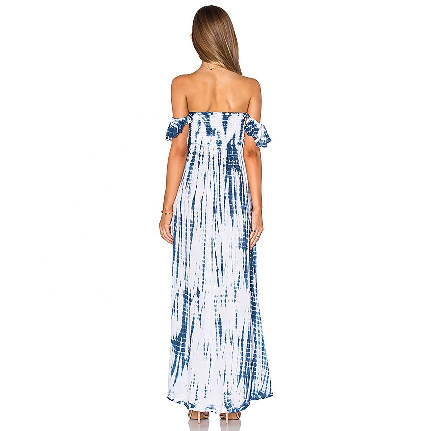 Women's Summer Off Shoulder Hawaiian Dress Ladies Wear Tie Dye Resort Beach Dress