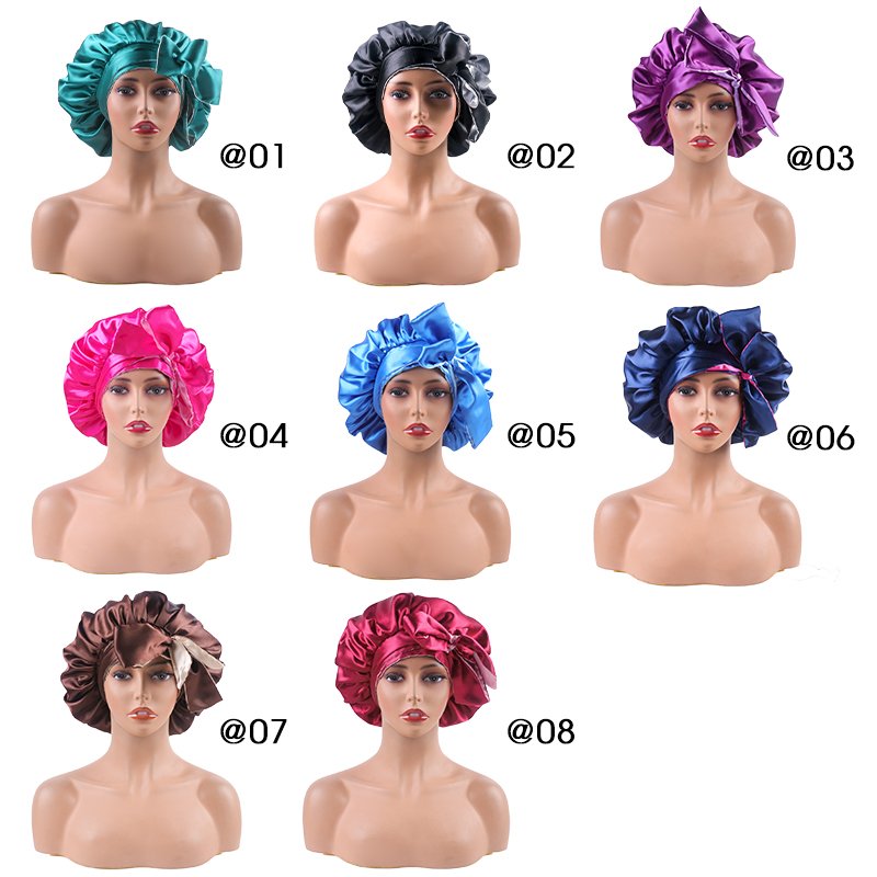 Factory hot selling Pink Purple Red Satin Hair Bonnets and Hair Wrap Double Sided Bonnet With Ties