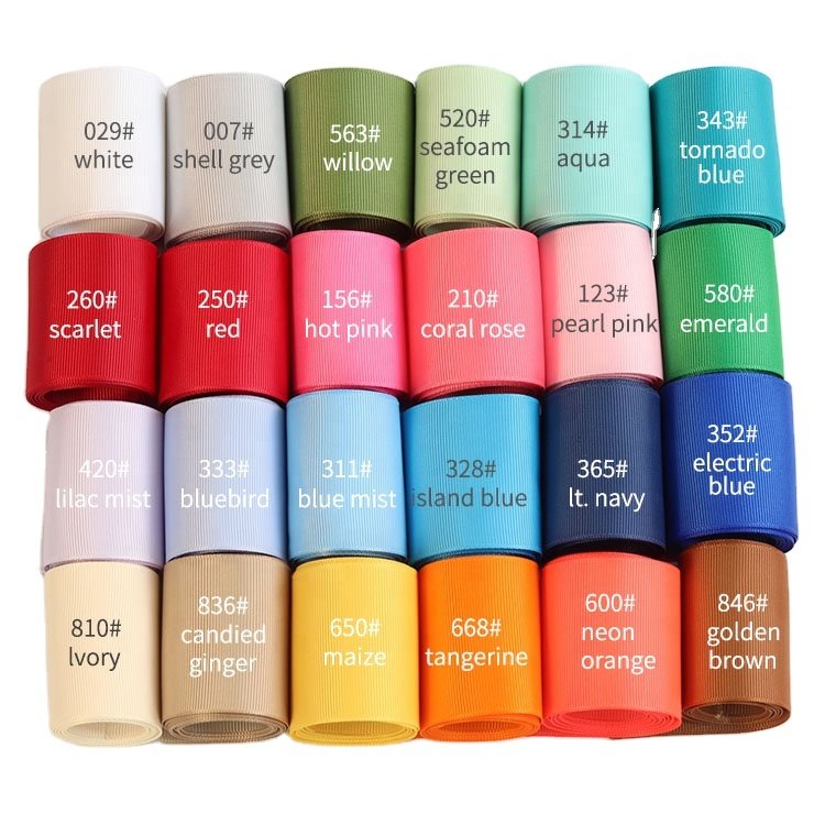 Designer Grosgrain Ribbon Roll to 100mm 196 Solid Colors 3 Inch 75mm 100% Polyester Wholesale Factory Price Custom 3mm RIBBONS