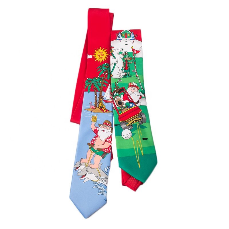 New Year Festival Style Custom Print Pattern 100% Polyester Santa Claus Christmas Neck Tie Men