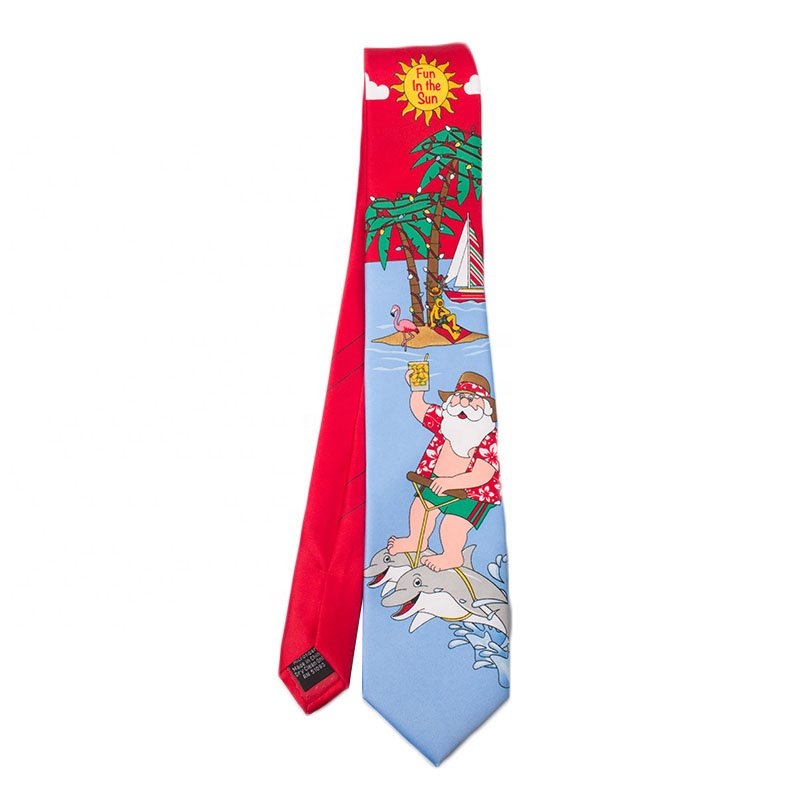 New Year Festival Style Custom Print Pattern 100% Polyester Santa Claus Christmas Neck Tie Men
