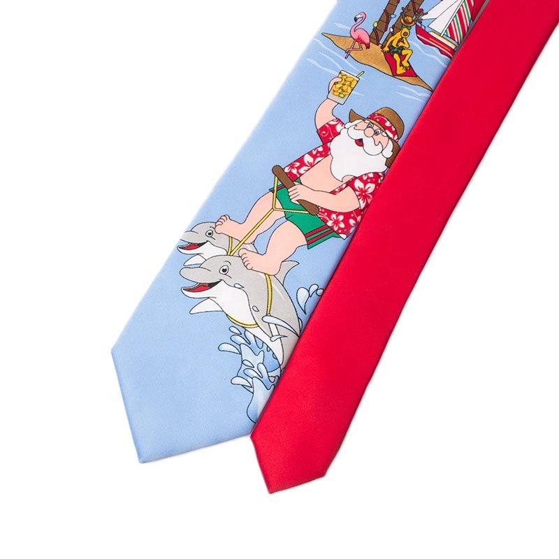 New Year Festival Style Custom Print Pattern 100% Polyester Santa Claus Christmas Neck Tie Men