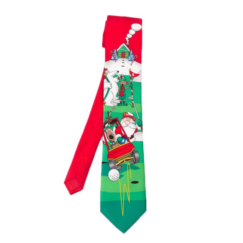 New Year Festival Style Custom Print Pattern 100% Polyester Santa Claus Christmas Neck Tie Men