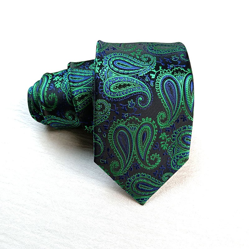 Mens Formal Gift Tie Set Bow Tie Pocket Squares Men Black Color With Green Paisley Floral Necktie Set