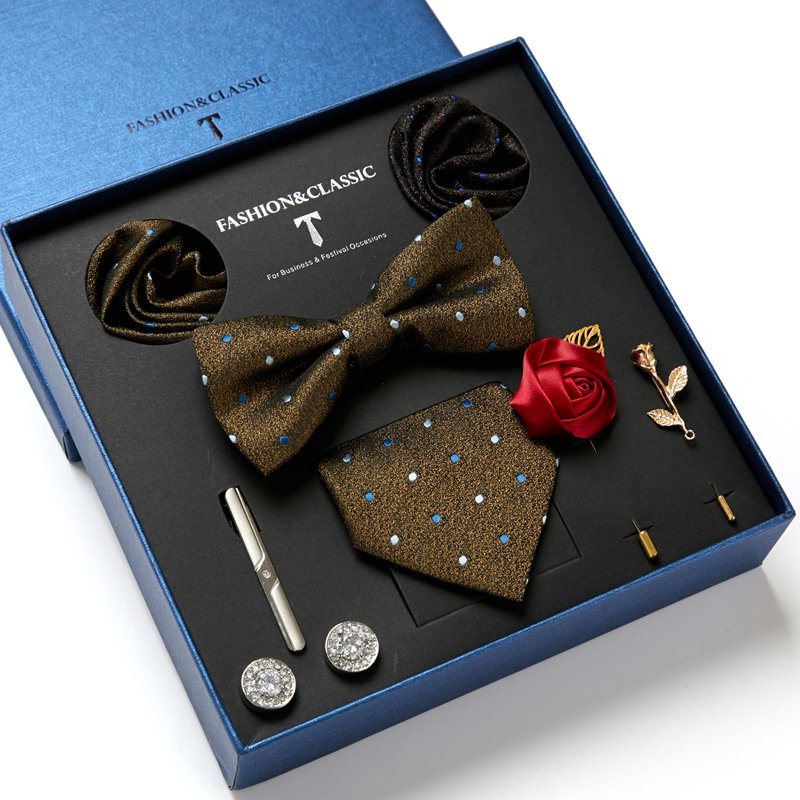 Hot Sale Classic Silk Tie Pocket Squares Cufflink Handkerchief Box Stripe For Men Suit Accessories Birthday Gift Fit Workplace