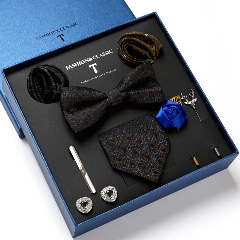 Hot Sale Classic Silk Tie Pocket Squares Cufflink Handkerchief Box Stripe For Men Suit Accessories Birthday Gift Fit Workplace