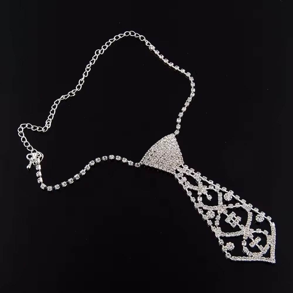Wholesale Factory Price New Fashion Low Cost Sexy Rhinestone Necktie Choker Women Necklace Crystal Beads Neck Tie