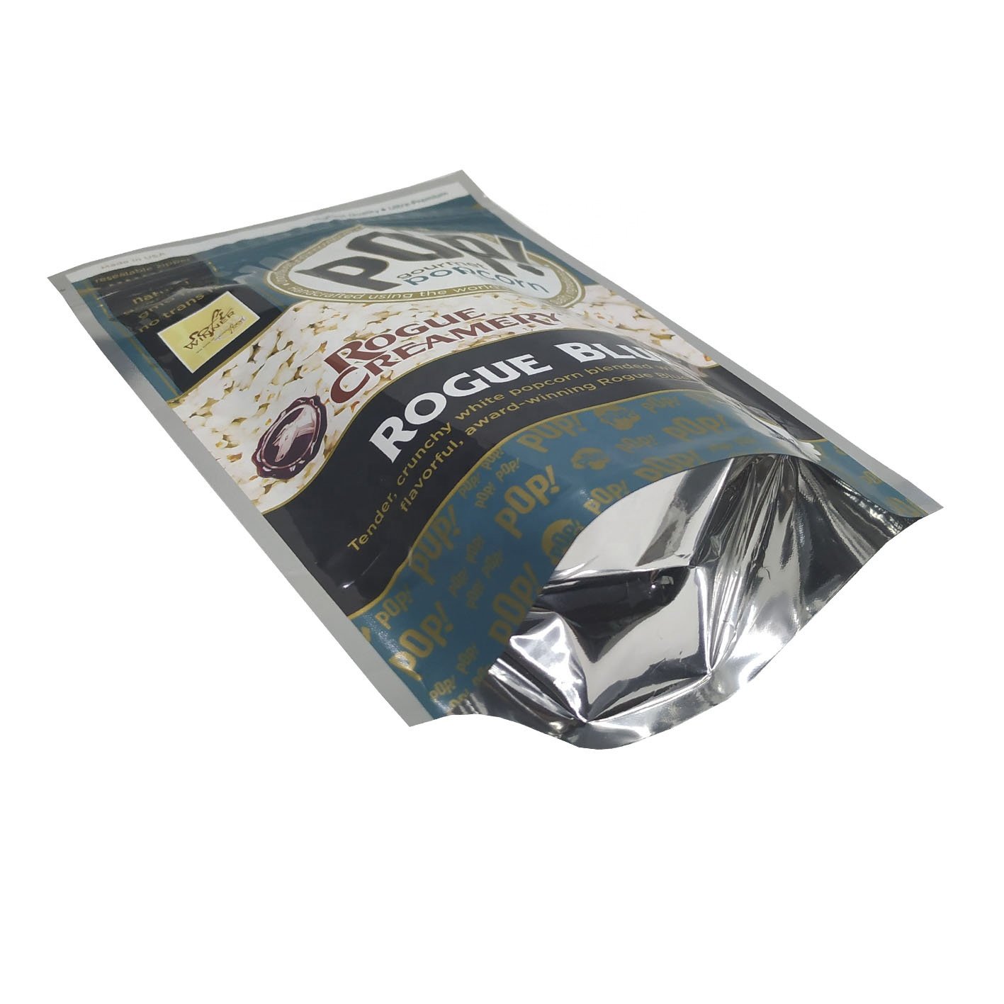 Low MOQ Aluminum Foil Plastic Package Ziplock Stand Up Pouch Custom Printed Popcorn Packaging Bag