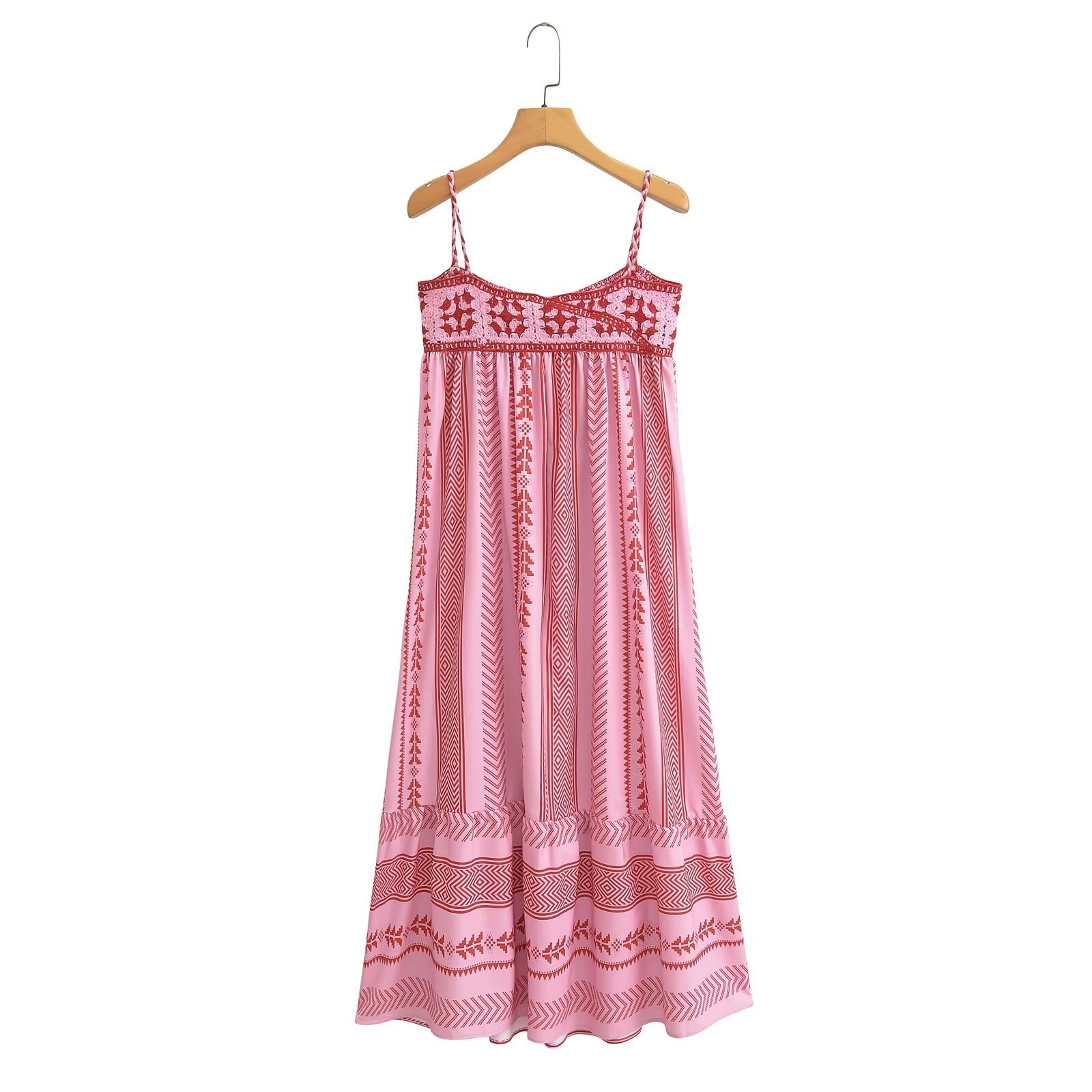 TRAFZA Vintage Embroidery Boho Long Women Bow Tie Ruffles Luxurious Cotton Fashion Summer Knit Patchwork Dress