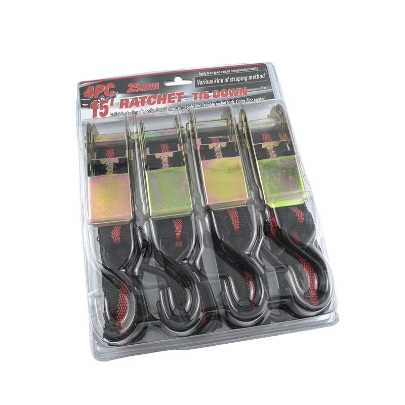 4PC 15Inch Retractable Emergency Heavy Duty Belt Motorcycle Straps Ratchet Tie Down