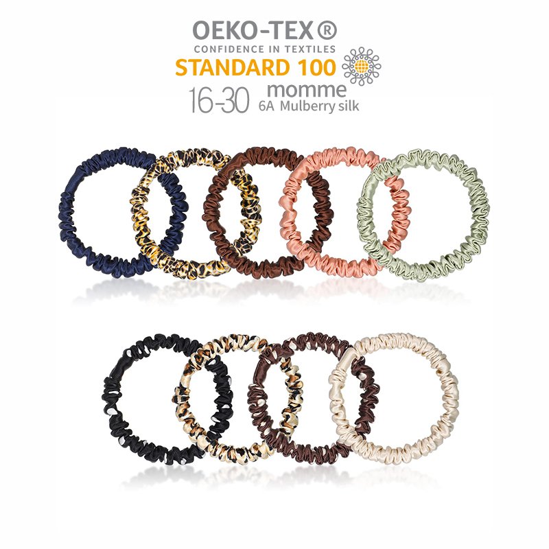 Hot Selling 16mm 1cm width printed color 100%Silk Skinny Hair Ties Scrunchies for Women Girls Hair Accessories