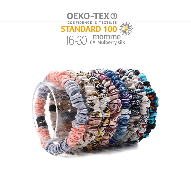 Hot Selling 16mm 1cm width printed color 100%Silk Skinny Hair Ties Scrunchies for Women Girls Hair Accessories