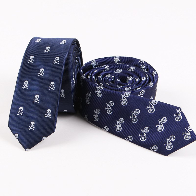 Jacquard Woven Custom Logo Narrow Necktie in Polyester Panel Design Skinny Tie One Way Cutting Personality Mens Slim Neckties