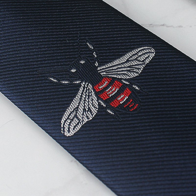 Jacquard Woven Custom Logo Narrow Necktie in Polyester Panel Design Skinny Tie One Way Cutting Personality Mens Slim Neckties