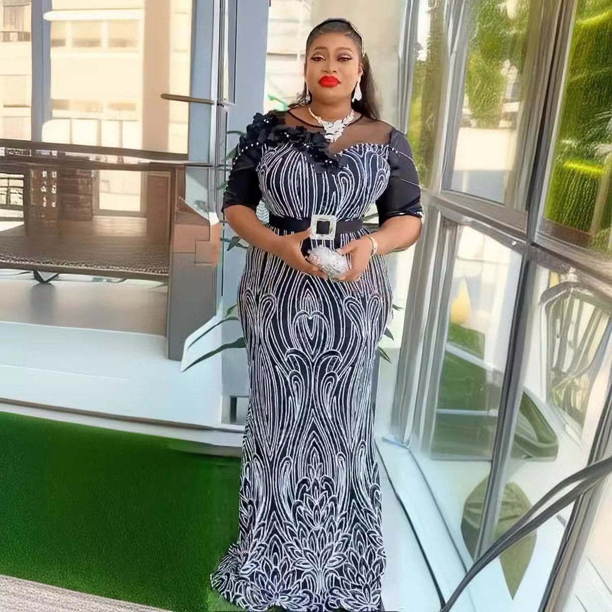Slim Fishtail Evening Dress Long Skirt African Women's Clothing Large Size Dress Cross-border European and American Sequined