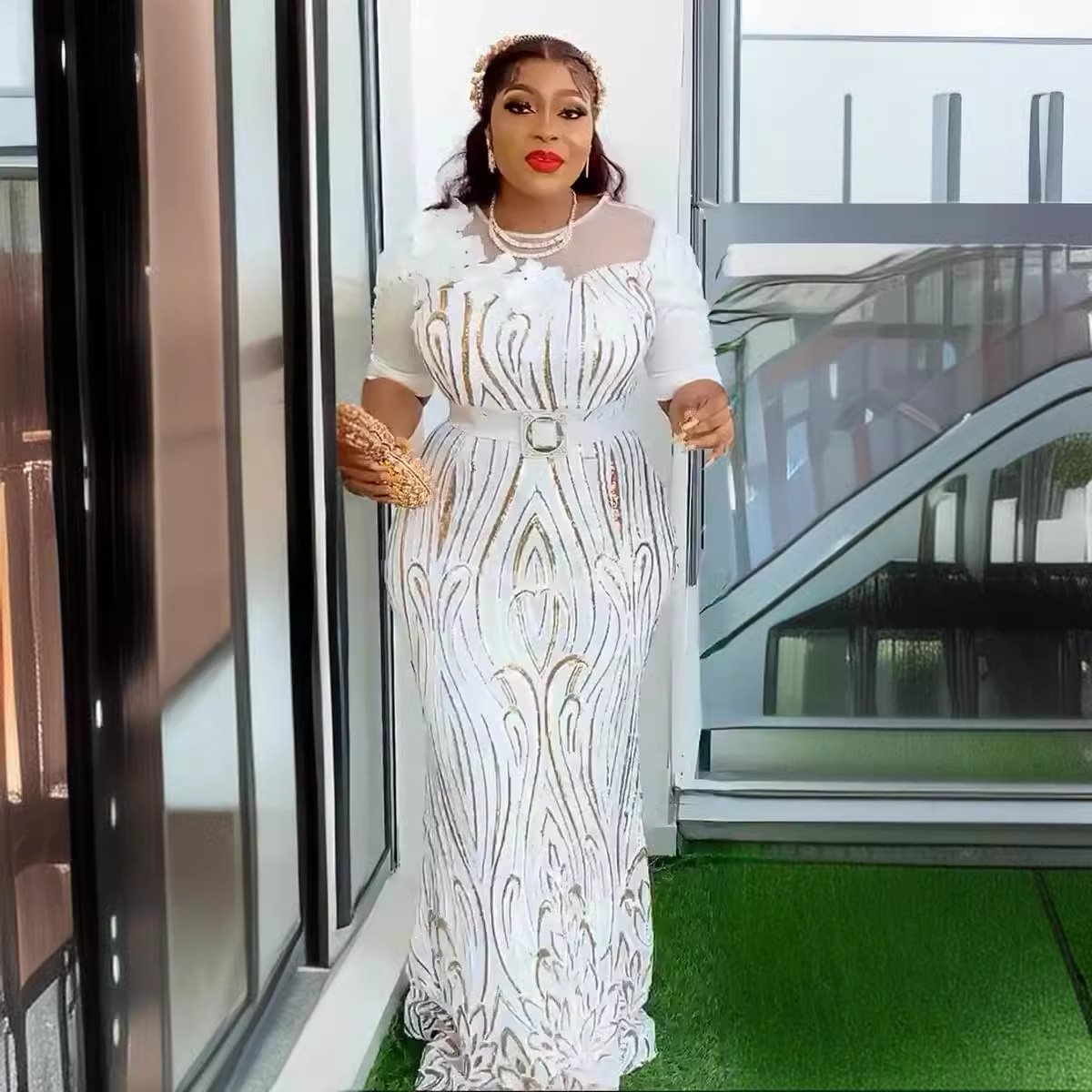 Slim Fishtail Evening Dress Long Skirt African Women's Clothing Large Size Dress Cross-border European and American Sequined