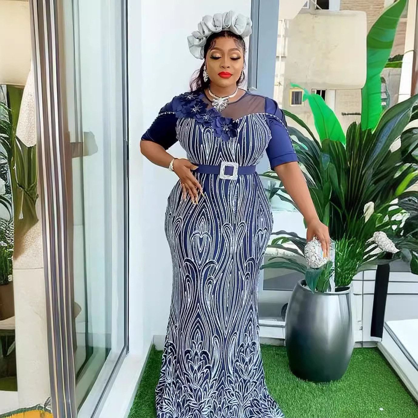 Slim Fishtail Evening Dress Long Skirt African Women's Clothing Large Size Dress Cross-border European and American Sequined