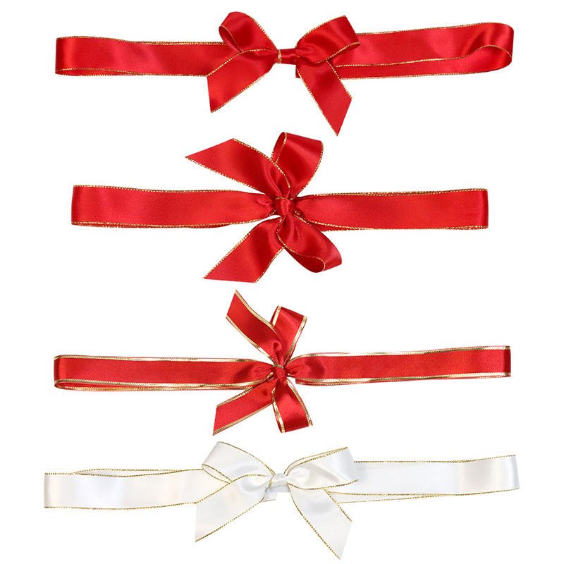 Personalized custom logo pre-tied satin ribbon bows with stretch loop rlbbons for gift box packing