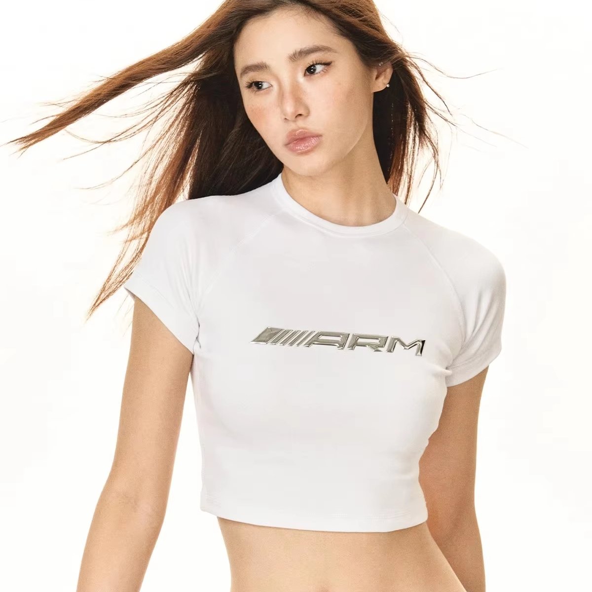Custom Logo Cotton Spandex Blend High Quality Y2K Baby Tee Slim Fit Raglan Sleeve Cropped T-shirt For Women