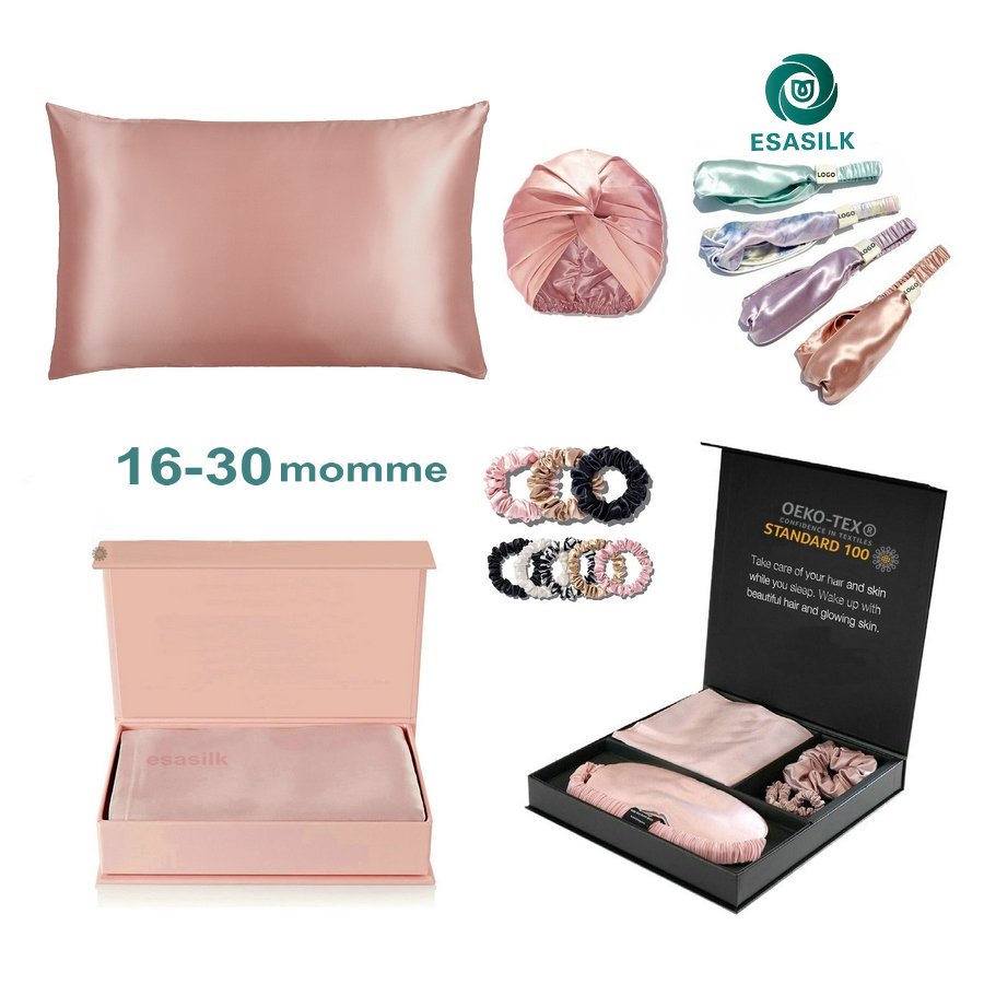 luxury white silk gift set 6a 100% mulberry custom silk pillowcase eye mask hair scrunchies silk sleep mask set gift