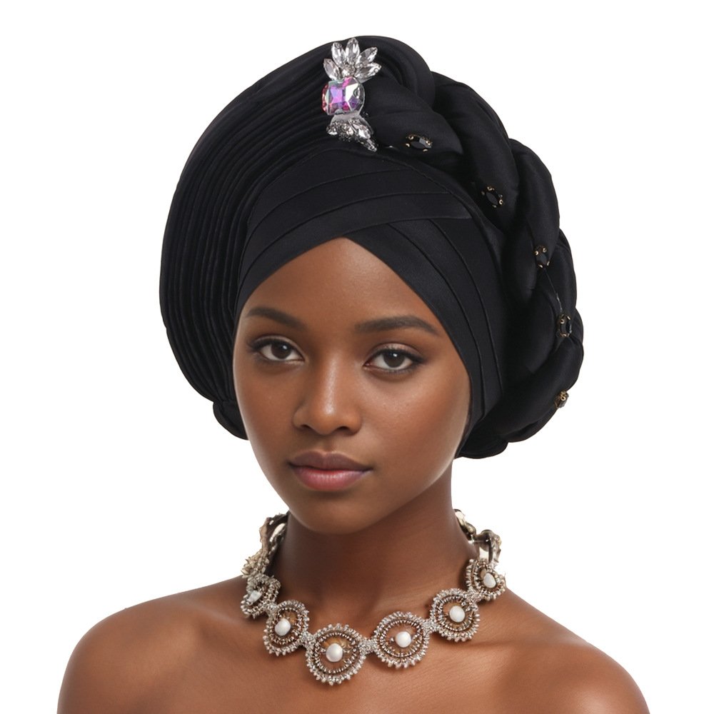 Whosale 2024 new arrival ladies beaded turbans headwear fashion plain pre-tied twisted muslim women's african hat styles