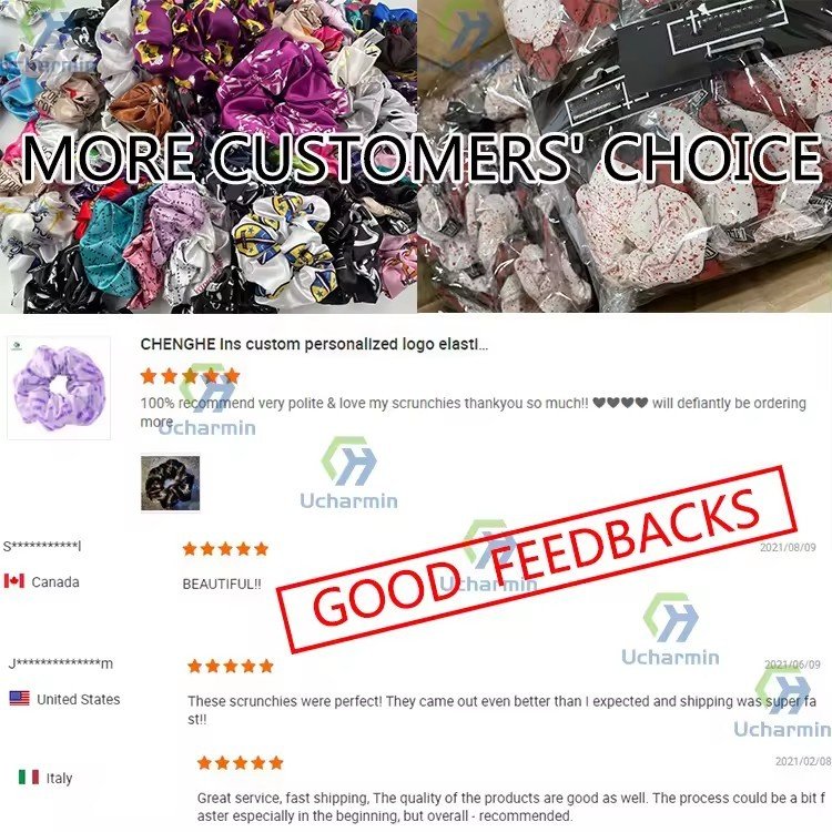 CHENGHE Ins purple satin hair ties custom scrunchies personalized logo pattern hair scrunchy accessory printed silk scrunchies