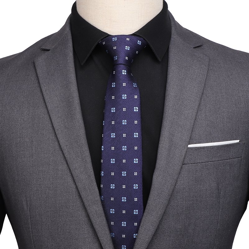 Navy Blue Men Polyester Neckties Custom Geometry Pattern Men Ties for Party Business Casual Suit Accessories
